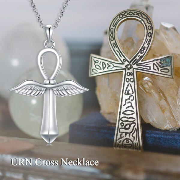 Sterling Silver Ankh Cross Urn Necklace for women-5