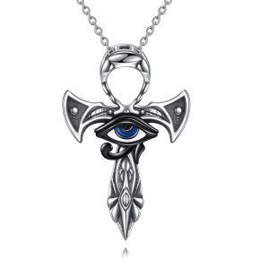 Sterling Silver Ankh Eye of Horus Cross Protection Pendant Necklace for women-0