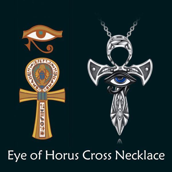 Sterling Silver Ankh Eye of Horus Cross Protection Pendant Necklace for women-5