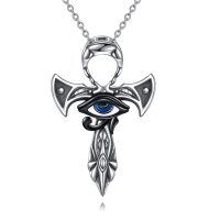 wholesale 925 Sterling Silver Oxidized Ankh Eye of Horus Cross Necklace - Ancient Egyptian Protection Pendant s for Women and Girls- Oxidized/Oxidised