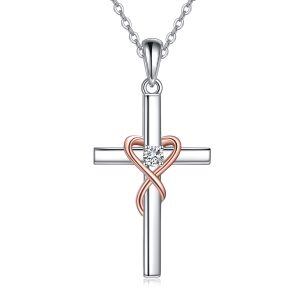 Sterling Silver Heart Cross Pendant Necklace for women-0