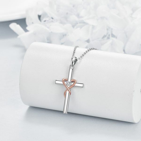 Sterling Silver Heart Cross Pendant Necklace for women-3