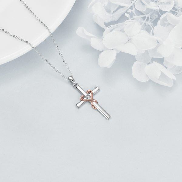 Sterling Silver Heart Cross Pendant Necklace for women-4