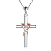 wholesale 925 Sterling Silver Infinity Heart Cross Pendant with Cubic Zirconia Accent for Women- Rhodium And Rose Gold Plated