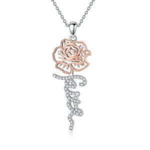 Sterling Silver Rose Flower Faith Cross Pendant Necklace for women-0