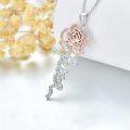 wholesale 925 Sterling Silver & 3D Rose Gold Plated CZ Flower Pendant Necklaces for Women Christian Gifts Faith Jewelry-0-3