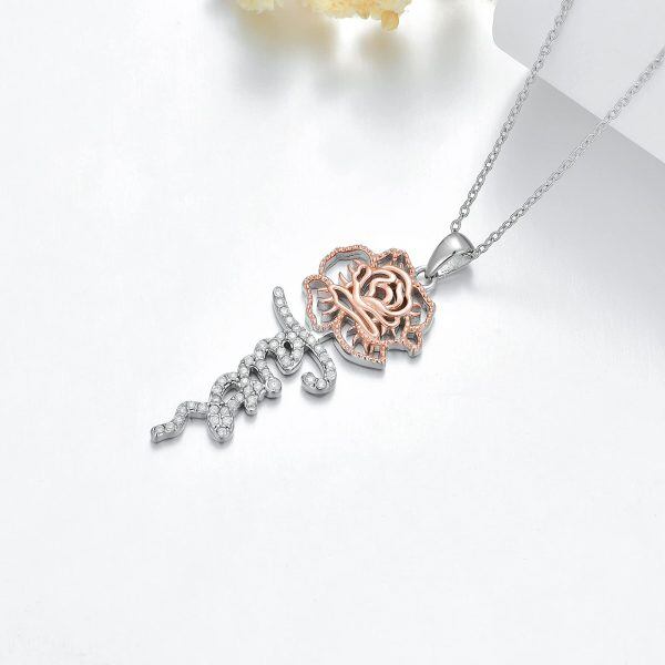 Sterling Silver Rose Flower Faith Cross Pendant Necklace for women-4