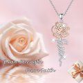 wholesale 925 Sterling Silver & 3D Rose Gold Plated CZ Flower Pendant Necklaces for Women Christian Gifts Faith Jewelry-0-5