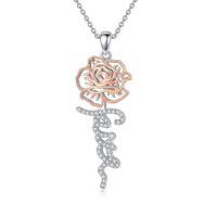 wholesale 925 Sterling Silver & 3D Rose Gold Plated CZ Flower Pendant Necklaces for Women Christian Gifts Faith Jewelry- Rhodium And Rose Gold Plated