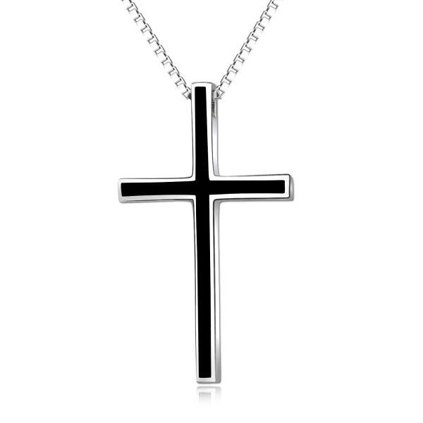 Sterling Silver Black Cross Pendant Necklace for women-0