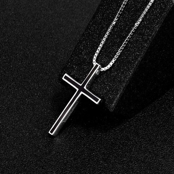 Sterling Silver Black Cross Pendant Necklace for women-2