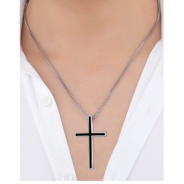 Sterling Silver Black Cross Pendant Necklace for women-5