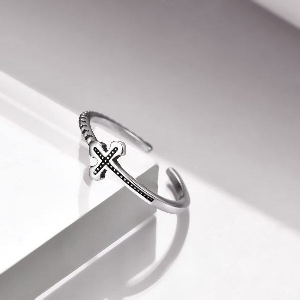 Sterling Silver Oxidized Celtic Cross Adjustable Rings for women-3