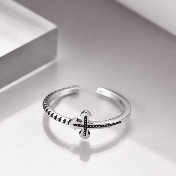 Sterling Silver Oxidized Celtic Cross Adjustable Rings for women-4