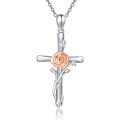wholesale 925 Sterling Silver Rose Flower Cross Pendant Necklace for Women-0-0
