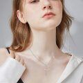 wholesale 925 Sterling Silver Rose Flower Cross Pendant Necklace for Women-0-2