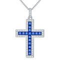 wholesale 925 Sterling Silver Blue Sapphire Cross Pendant Necklace for Women 30cm Long Chain-0-0