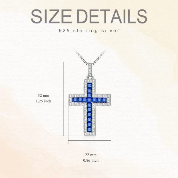 Sterling Silver Sapphire Cross Pendant Necklace for women-1