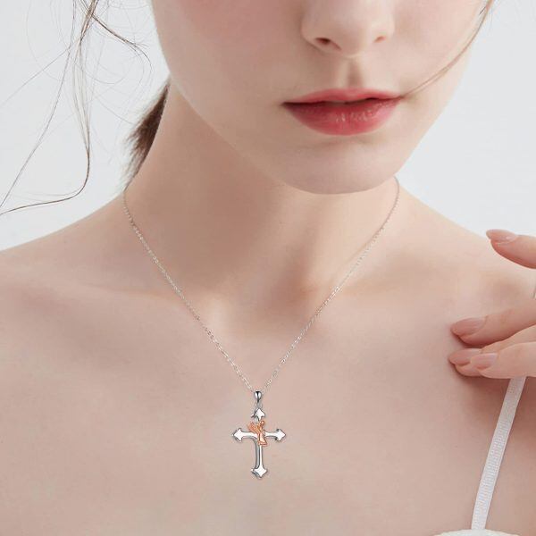 Sterling Silver Guardian Angel Cross Urn Necklace for women-2