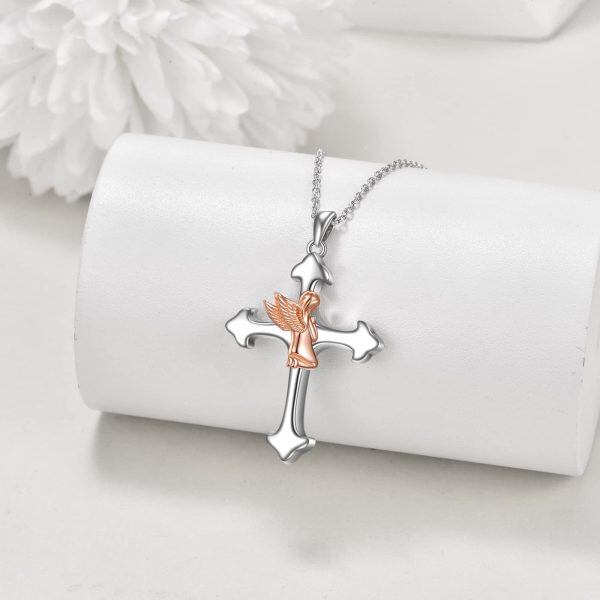 Sterling Silver Guardian Angel Cross Urn Necklace for women-3