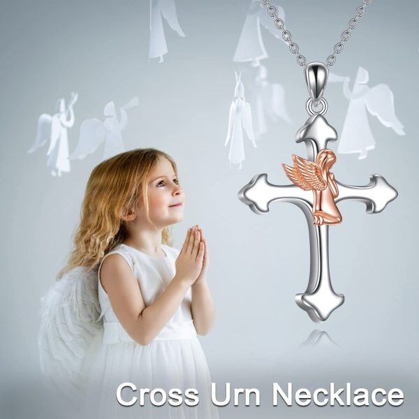 Sterling Silver Guardian Angel Cross Urn Necklace for women-6