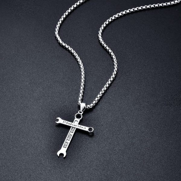 Sterling Silver Wrench Cross Pendant Necklace with Stainless Steel Chain for Dad-3