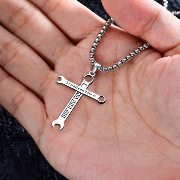 Sterling Silver Wrench Cross Pendant Necklace with Stainless Steel Chain for Dad-4