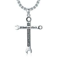 wholesale 925 Sterling Silver &  If Dad can't fix it no one can Tool Design Cross Pendant Necklaces for Men Women Gifts (Silver)- Oxidized/Oxidised