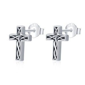 Sterling Silver Oxidized Celtic Knot Cross Stud Earrings for women for men-0