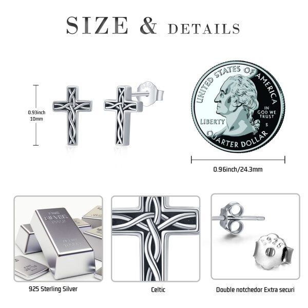 Sterling Silver Oxidized Celtic Knot Cross Stud Earrings for women for men-1