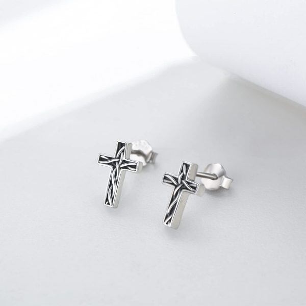 Sterling Silver Oxidized Celtic Knot Cross Stud Earrings for women for men-4