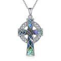 wholesale 925 Sterling Silver Abalone Shell Inlay Celtic Knot Cross Pendant Necklace for Women-0-0