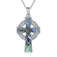 wholesale 925 Sterling Silver Abalone Shell Inlay Celtic Knot Cross Pendant Necklace for Women- Rhodium Plated