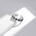 wholesale 925 Sterling Silver Black Onyx & CZ Square Cross Ring for Women Girls - Adjustable Size Anniversary Wedding Engagement Party Gifts-0-3