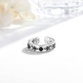 wholesale 925 Sterling Silver Black Onyx & CZ Square Cross Ring for Women Girls - Adjustable Size Anniversary Wedding Engagement Party Gifts-0-4