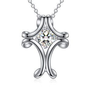 Sterling Silver Celtic Knot Cross Pendant Necklace with Clear CZ for women-0