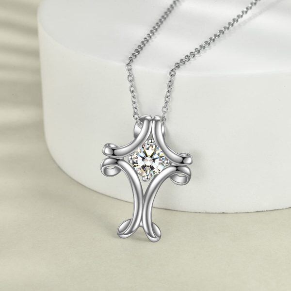 Sterling Silver Celtic Knot Cross Pendant Necklace with Clear CZ for women-3