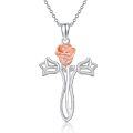 wholesale 925 Sterling Silver & 18K Rose Gold Plated Flower Cross Necklace for Women Girls-0-0