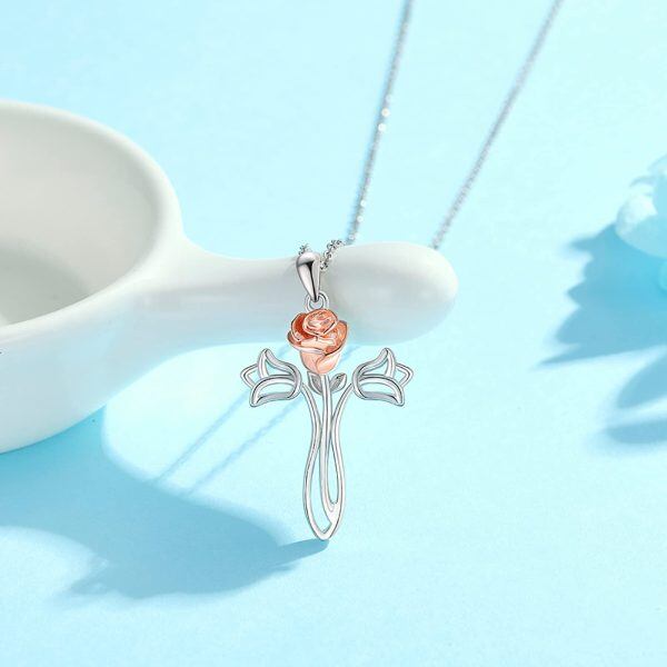 Sterling Silver Tulip Flower Cross Pendant Necklace for women-4