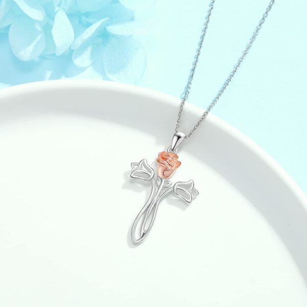 Sterling Silver Tulip Flower Cross Pendant Necklace for women-5