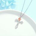 wholesale 925 Sterling Silver & 18K Rose Gold Plated Flower Cross Necklace for Women Girls-0-5