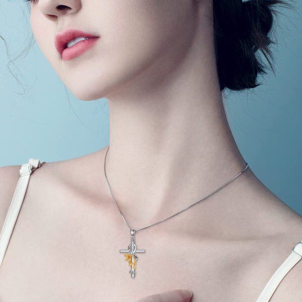 Sterling Silver Birth Flower Cross Pendant Necklace for women-2