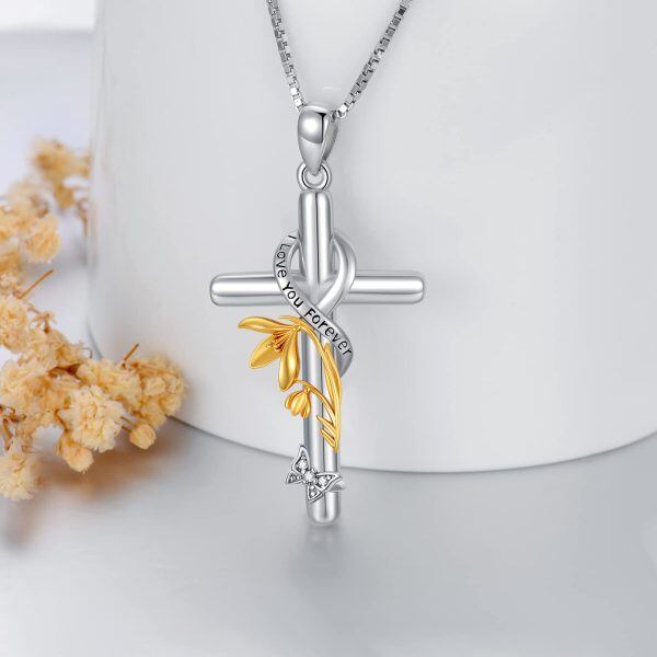 Sterling Silver Birth Flower Cross Pendant Necklace for women-3