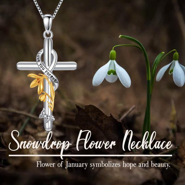 Sterling Silver Birth Flower Cross Pendant Necklace for women-5