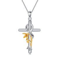 wholesale 925 Sterling Silver Infinity Heart Cross Pendant Necklaces with Gold Plated Flower Charm and Cubic Zirconia Stones for Women Girls Gifts (Love Forever)- Rhodium And Gold Plated