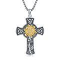 wholesale 925 Sterling Silver Cross Pendant Necklace with Gold Sunflower and Celtic Knots Design for Women Gifts-0-0