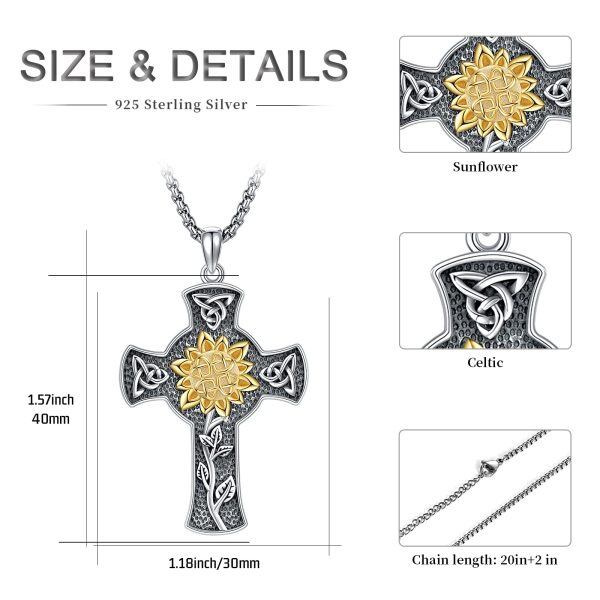 Sterling Silver Celtic Knot Sunflower Cross Pendant Necklace for women-1