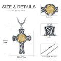 wholesale 925 Sterling Silver Cross Pendant Necklace with Gold Sunflower and Celtic Knots Design for Women Gifts-0-1
