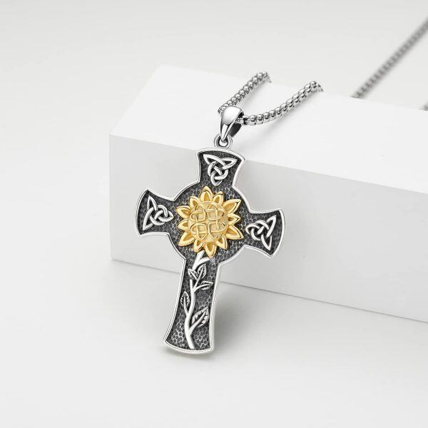 Sterling Silver Celtic Knot Sunflower Cross Pendant Necklace for women-4