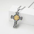 wholesale 925 Sterling Silver Cross Pendant Necklace with Gold Sunflower and Celtic Knots Design for Women Gifts-0-4